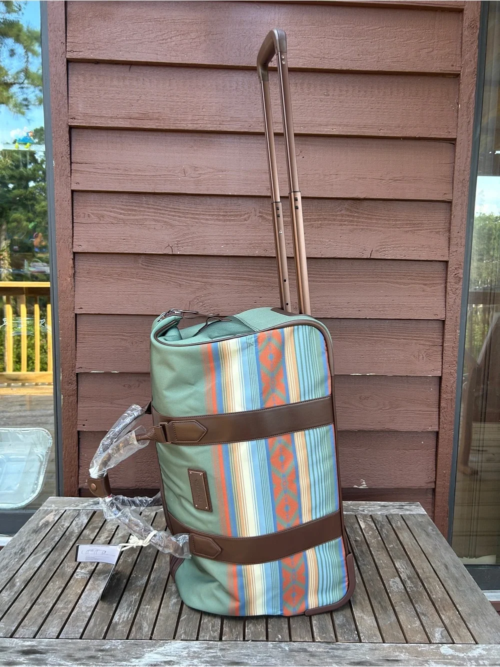 Pendleton Sage Green and Brown Patterned Roller Weekender Duffel